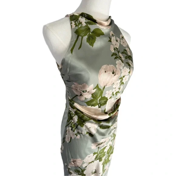 Reformation Green Floral Silk Halter Maxi Dress | Size 0 - Picture 4 of 9